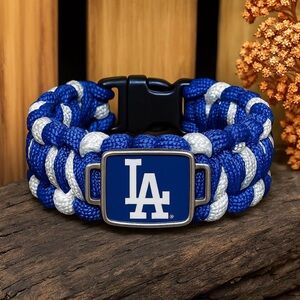 Blue and White Dodgers Paracord Bracelet with LA Logo